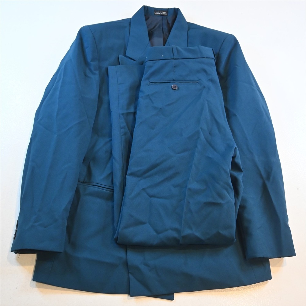 Vtg‎ Mens Double Breasted 40R 32x30 Teal Blue Boxy Mens Jacket Pants Suit